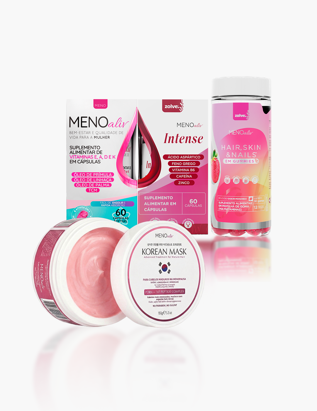 Tratamento Completo: Meno Aliv, Gummy Hair, Korean Mask e Intense